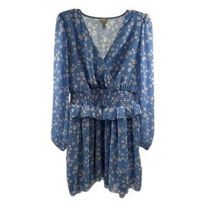 ASOS Floral Faux Wrap Front Shirred Mini Dress Size 8